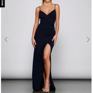 Windsor Sasha Formal High Slit Wrap Navy Dress